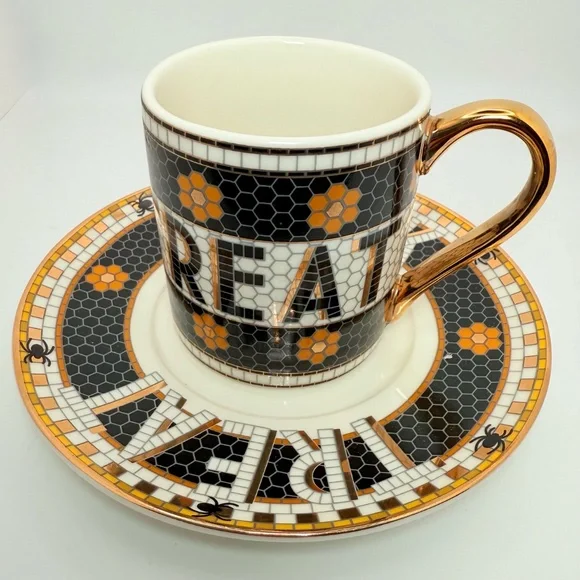 Anthropologie The Bistro Tile Stoneware Espresso Mug Cup & Saucer - Picture 3 of 10